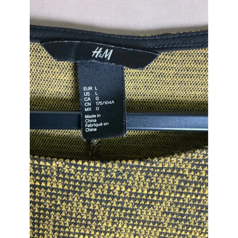 H&M A-Line Dress Womens L Mustard Black Excellent Textured Knit Zipper Pockets